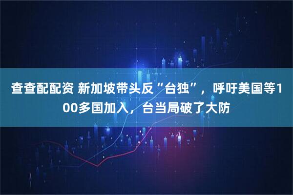 查查配配资 新加坡带头反“台独”，呼吁美国等100多国加入，台当局破了大防